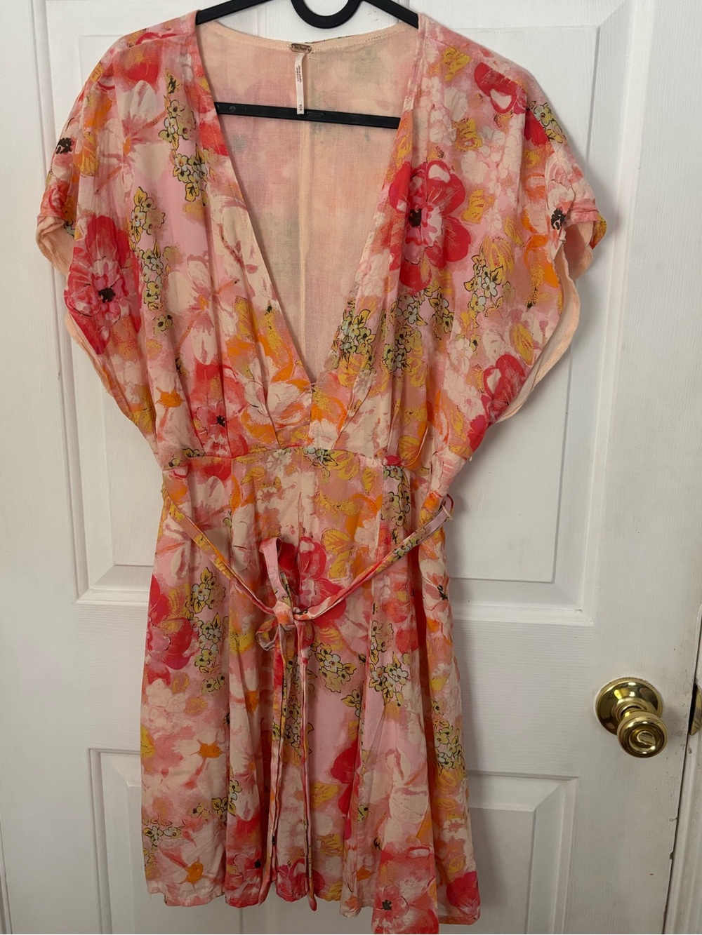 Free People Pink & Coral Floral Tie-Waist Mini Dress - Picture 6 of 9